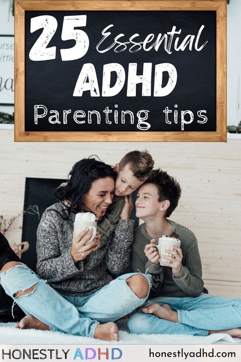 A mom and her two sons happy together with the text "25 essential adhd parenting tips" and "Honestly ADHD and honestlyadhd.com." Exercise Cards Printable, Add In Kids, Teen Parenting, Difficult Children, Add Kids, Mom Aesthetic, Executive Function, Parenting Strategies, Parenting Help