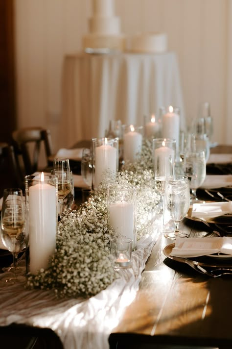 Fern Photography, Tables Wedding, Black And White Wedding Theme, Candle Wedding Centerpieces, White Wedding Theme, Babies Breath, Floral Studio, Wedding Dinner, Wedding Mood Board