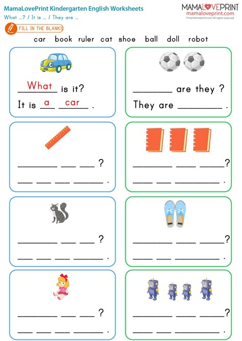 MamaLovePrint . Grade 1 English Worksheets . What is it ? What are they? Plural noun PDF Free Download W H Questions, Grade 4 Grammar, Grade 1 English Worksheets, Plural Nouns Activities, Nouns Grammar, Animal Riddles, Esl Preschool, Ingles Kids, English Activity