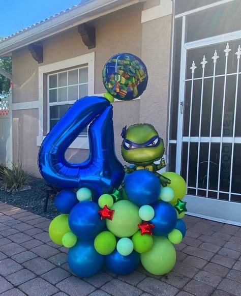 Ninja Turtle Balloon Ideas, Teenage Mutant Ninja Turtle Balloon Arch, Ninja Turtle Balloon Bouquet, Ninja Turtles First Birthday, Ninja Turtle Party Decor, Ninja Turtle Pool Party, Ninja Turtle Balloon Garland, Ninja Turtle 4th Birthday Party, Ninja Turtles Birthday Party Ideas Girl