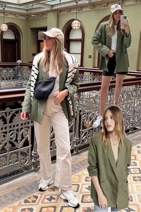 This olive green blazer is one of my favorite fall and winter jackets that can be worn with an elevated outfit for an easy and casual everyday outfit. Tap to shop! Green Suede Jacket Outfit, Green And Cream Outfit, Olive Blazer Outfit, Khaki Blazer Outfit Women, Olive Green Blazer Outfit, Khaki Blazer Outfit, Olive Jacket Outfit, Green Blazer Outfit, Green Jacket Outfit