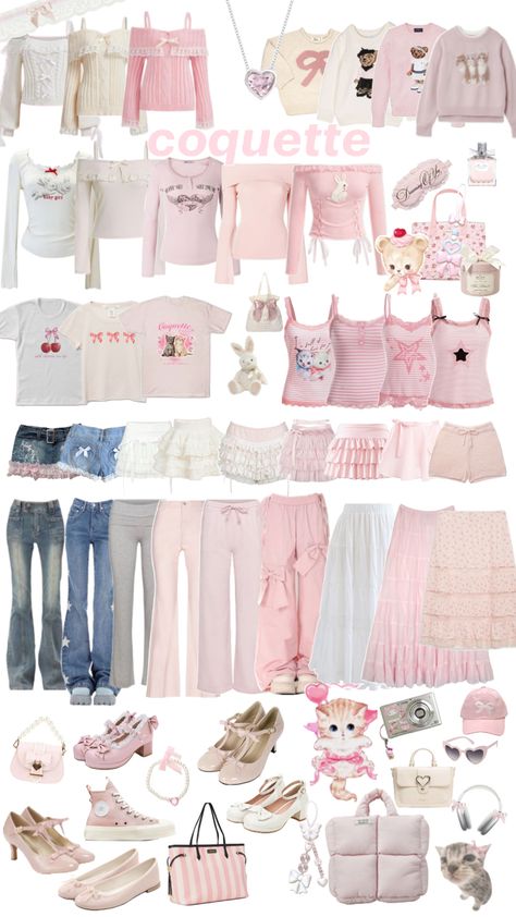 School Kawaii Outfits, Shuffle Png, Light Cottage Core Outfits, Cute Pink Clothes Aesthetic, Coquette Outfit Moodboard, Girlycore Aesthetic, Cute Clothes Collage, Pink Outfit Collage, Coquette Outfits Aesthetic Pink