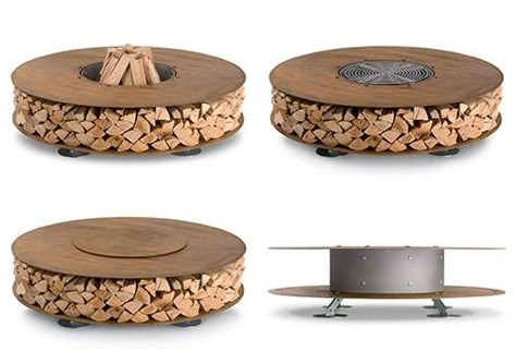 Outdoor Wood Burning Fireplace, Outdoor Wood Fireplace, Outdoor Fire Pit Designs, Outdoor Fireplace Designs, Freestanding Fireplace, Contemporary Fireplace, Fire Pit Designs, Wood Burning Fires, Wood Fireplace