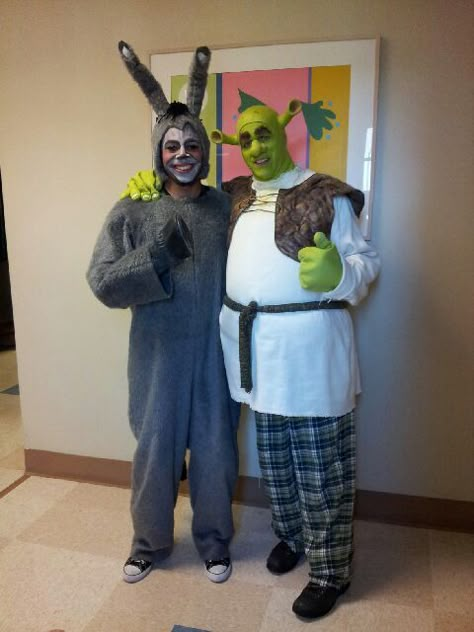 Shrek And Donkey Halloween Costume, Duo Funny Costumes, Funny Fancy Dress Costumes, Funny Character Costumes, Shrek And Donkey Costume, Halloween Costumes Shrek, Donkey Halloween Costume, Ugly Halloween Costumes, Halloween Costumes Duo Funny