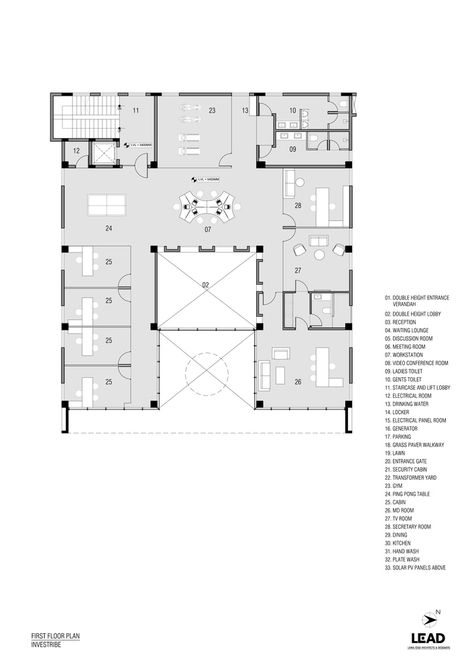 Gallery of INVESTRIBE Office Building / Living Edge Architects and Designers (LEAD) - 22 Office Building Lobby Entrance, Administrative Building Design, Office Building Design Plan, Office Building Layout Plan, Architectural Office Plan, Admin Office Floor Plan, Office Plans Layout, Office Building Architecture Plans, Administrative Building Plan