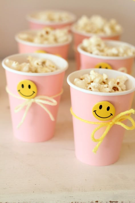 Cute Food For Birthday Party, Groovy Party Finger Foods, Pink And Yellow 1st Birthday Party, Pink Yellow Birthday Party, Smiley Face Party Food Ideas, Pink And Yellow Birthday Party Decor, Pastel Party Food Ideas, Hippy Party Food Ideas, Pink And Yellow Birthday Party Ideas