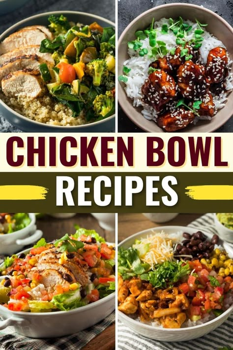 Between the protein, carbs, and veggies, these chicken bowl recipes are guaranteed to satisfy your hunger. They're bright, fresh, and easy to make, too. Healthy Chicken Bowl Recipes, Chicken Bowl Recipes, Foods To Make, Chicken Bowl Recipe, Healthy Bowls Recipes, Chicken Rice Bowls, Protein Bowls, Rice Bowls Recipes, Ginger Chicken