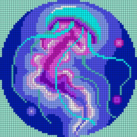 Alpha pattern #166631 | BraceletBook 64x64 Pixel Art Grid, Perler Beads Projects, Large Pixel Art Pattern, Jellyfish Pixel Art, Cute Pixel Art Grid, Detailed Pixel Art, Big Pixel Art, Jellyfish Cross Stitch, Pixel Art Pattern Design