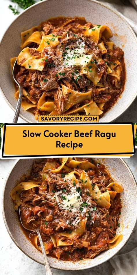 Craving a warm, satisfying dinner without the hassle? This Slow Cooker Beef Ragu Recipe delivers mouthwatering flavors and tender beef with minimal prep! Save this easy crockpot recipe for a cozy night in or a family gathering. You’ll love how simple and delicious it is! Beef Ragu Slow Cooker, Family Dinner Ideas Crockpot, Slow Cooker Beef Ragu, Beef Ragu Recipe, Slow Cooker Meal Prep, Slow Cooker Pasta Recipes, Crockpot Pasta Recipes, Beef Pasta Recipes, Easy Recipies