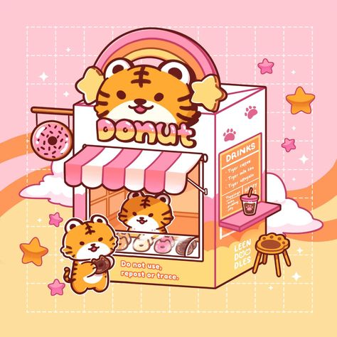 Leenh | Comms open! on Twitter: "🐯🍩✨ #shopseries #ArtistOnTwitter #donut #YearOfTheTiger… " Food House Illustration, Isometric Art, Cute Food Drawings, Food Drawings, Shop Illustration, Cute Kawaii Drawings, Kawaii Doodles, Kawaii Food, Dessin Adorable