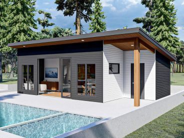 Mini House With Pool, Lean To Pool House, L Shaped Pool House, Mini Pool House, Pool House Designs Layout, Pool House Garage Combo, Small Pool Bathroom Ideas, Small Pool Houses Sheds, Diy Pool House Shed