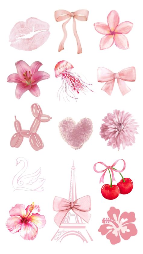 Coquette Design Ideas, Coquette Graphic Design, Pink Printable Stickers, Rosy Aesthetic, Butterfly Stickers Printable, Animal Stickers Printable, Birthday Stickers Printable, Coffee Stickers Printable, Food Sticker Design