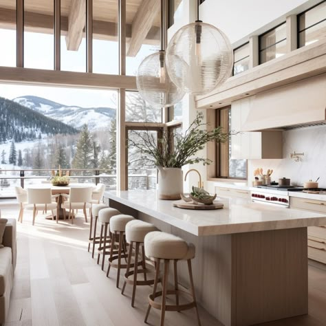 Modern Farmhouse Mansion Interior, Luxury Mountain Home Kitchen, Luxury Mountain House Interior, Luxurious Mountain Homes, Modern Livingrooms Design With Fireplace, Alpine Kitchen Interior Design, Mountain Chalet Interior Modern, Colorado Dream Home, Chic Mountain Home