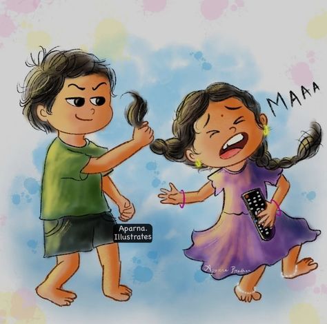 Siblings Cartoon Images, Brother Sister Illustration Art, Brother Sister Illustration Sibling, Bhai Duj Drawing, Rakshabandhan Drawing Ideas, Rakhi Drawing Ideas, Painting Ideas For Brother, Brother And Sister Illustration Art, Brother Sister Illustration