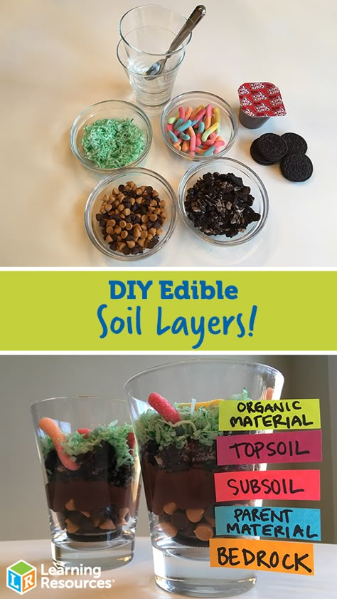 Check out this yummy way to learn the layers of the Earth! Edible Soil Layers, Edible Soil, Earth Science Activities, Layers Of The Earth, Diy Edible, Earth Day Activities, Science Activities For Kids, Soil Layers, Preschool Science