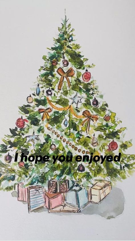 Cute Christmas Tree Painting, Hand Painted Holiday Cards, Christmas Tree Illustration Drawings, Christmas Drawing Tree, Christmas Paintings Watercolor, Christmas Paintings Ideas, Christmas Inspirational Quotes, Christmas Illustration Watercolor, Christmas Watercolor Paintings