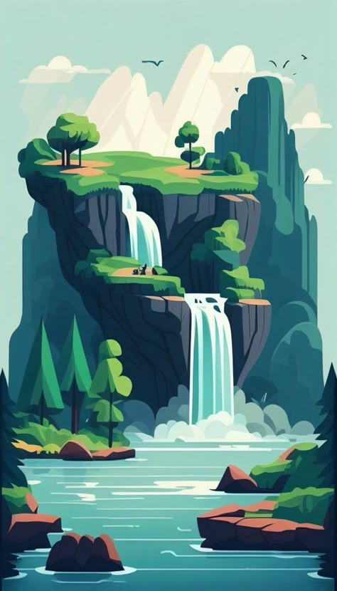 Waterfall Drawing, Cuadros Diy, Monochromatic Art, Abstract Expressionist Art, Polygon Art, Diy Watercolor Painting, Terraria, Graphic Design Lessons, Animated Love Images