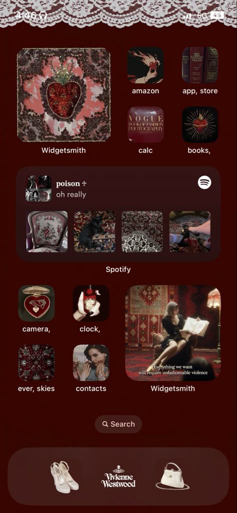 Icon Inspo Iphone, Customize Widgets Iphone, Decorate Iphone Home Screen, Vintage Iphone Theme, Brown And Red Aesthetic Wallpaper, Layout Phone Aesthetic, Dark Red Phone Aesthetic, Widgets Layout Ideas, Ios Screen Aesthetic