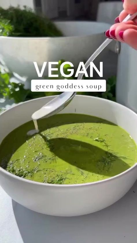 Green Goddess Soup, Vegan Green Goddess, Eat More Greens, Veggie Broth, Green Soup, Plant Based Cookbook, Kale And Spinach, Vegan Soup Recipes, Immersion Blender