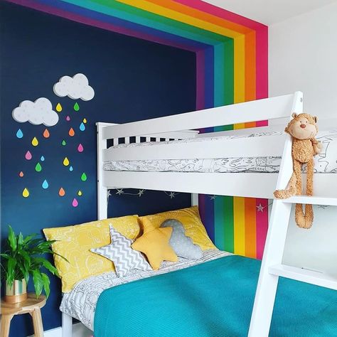 155 Likes, 7 Comments - Interior Eccentric (@interioreccentric) on Instagram: “Another beautiful example of kids  decor that will fill your heart with joy ✨🌧️☀️🌈💖💖💖 by @_home_35…” Rainbow Themed Bedroom, House Playroom, Kids Bedroom Paint, Bedroom Paint Ideas, Rainbow Room Kids, Baby Staff, Rainbow Bedroom, Children's Bedroom Ideas, Kids Bedroom Walls