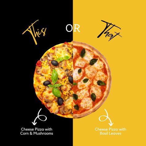 This or That pizza 
Social Media Graphic Image Pizza Oven Restaurant, Tandoori Pizza, Spicy Asian Noodles, Recipe Graphic, Monster Pizza, Fast Food Advertising, Pizza King, Pizzeria Design, Restaurant Promotions