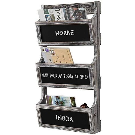 Amazon.com: MyGift 3-Slot Torched Wood Wall Magazine Rack & Mail Sorter with Chalkboard Labels#letterholder#rustic#letterorganizer#organization#storage Wall Mail Organizer, Wall File Organizer, Torched Wood, Key And Letter Holder, Torch Wood, Mail Organizer Wall, Mail Sorter, Wall File, Family Command Center