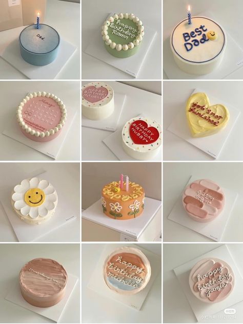 Korean Mini Cakes, Cake Minimal Korea, Cute Mini Cakes, Lunch Box Cakes, Classic Chocolate Cake, Cake To Go, Small Birthday Cakes, Bento Cakes, Birthday Cake Decorating Ideas