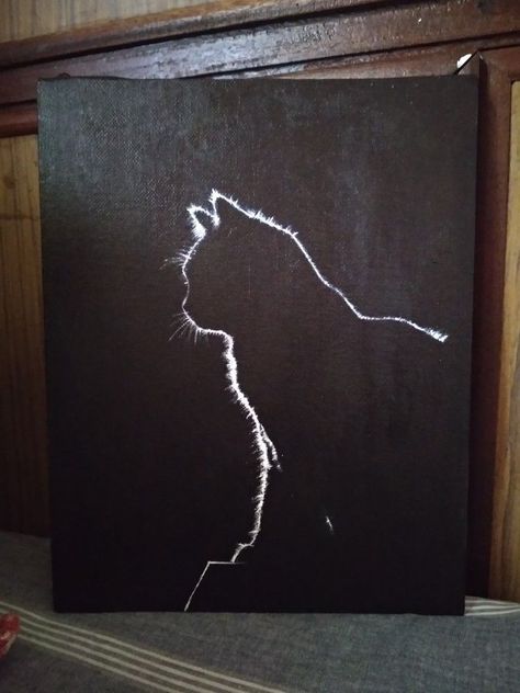 Cat silhouette acrylic painting black and white