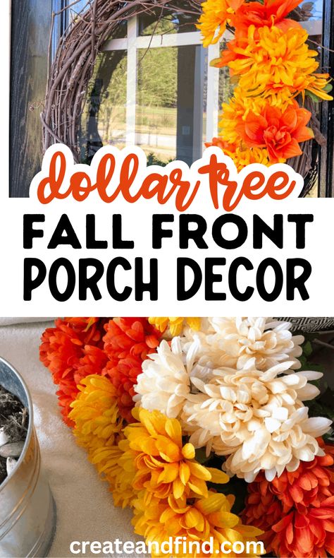 Cheap DIY Dollar Store front porch decor for fall. Welcome Diy Ideas, Easy Front Porch Fall Decor, Diy Fall Decor For Porch, Fall Decorations Small Porch, Decorate Front Porch For Fall, Easy Outdoor Fall Decor, Cheap Fall Decor Ideas For The Porch, November Porch Decorating Ideas, Diy Front Porch Decor