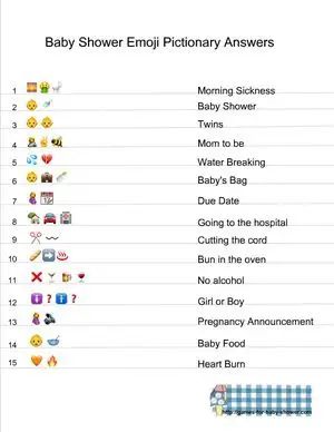 Baby Shower Emoji Pictionary Answers, Baby Shower Program Ideas, Baby Shower Emoji Pictionary, Baby Shower Quiz, Easy Baby Shower Games, Modern Baby Shower Games, Free Printable Baby Shower Games, Free Baby Shower Games, Funny Baby Shower Games