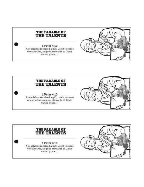 The Parable of the Talents Bible Bookmarks: Filled with important life lessons, the Parable of the Talents is worthy of be read again! Encourage your kids to read Matthew 25 when they get home with this Parable of the Talents craft. Ten Talents Parable Craft, Parable Of The Talents Craft, Sunday School Crossword, Free Bible Printables, Parable Of The Talents, Bible Bookmarks, Sunday School Projects, Parables Of Jesus, Lesson Activities