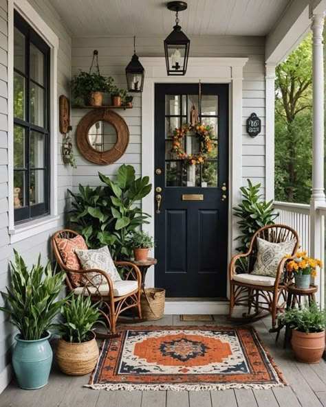 20 Boho Style Front Porch Ideas To Try – ToolzView Small Porch Decorating, Small Porch, Cottage Porch, Front Porch Design, Fall Front Porch Decor, Small Porches, Front Porch Decorating, Porch Design, Front Porches