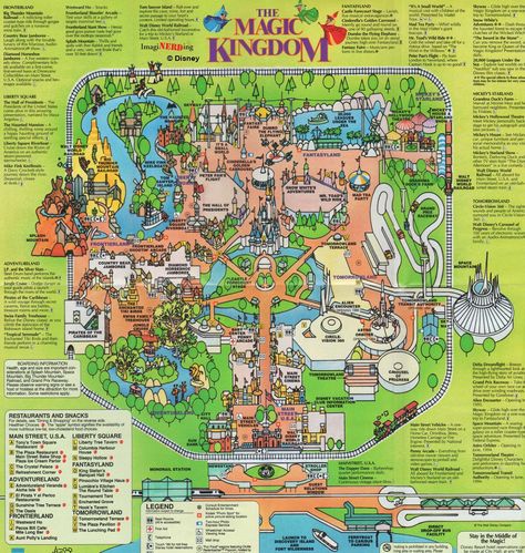 Magic Kingdom 1993 - Still with Mickey's Starland and old Tomorrowland Disney Park Maps, Disney Map, Magic Kingdom Map, Theme Park Map, Disney World Map, Kingdom Map, Map Brochures, Retro Disney, American Theme