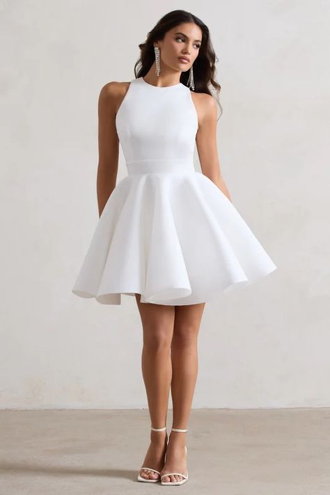 Dresses The White Dress – Club L London - USA After Wedding Dress, Skater Mini Dress, Reception Dresses, Club L London, Black Dress Prom, Tie Collar, Strappy Stilettos, Black Tie Gala, Mini Dress Fashion