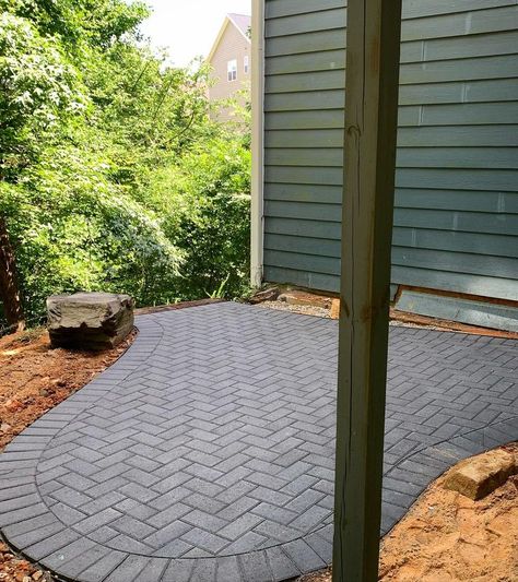 Concert Paver Patio, Gray Pavers Patio Backyards, Charcoal Pavers Patio, Holland Pavers Patio, Grey Pavers Patio, Gray Pavers Patio, Grey Brick Patio, Paver Patio Patterns, Paver Patio Ideas Diy