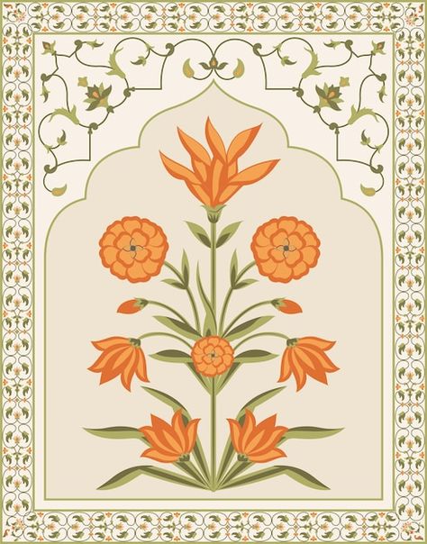 Vector mughal flower motif botanical flo... | Premium Vector #Freepik #vector #flower-motif #abstract-floral #traditional-pattern #abstract-flower Mughal Flower Motif, Mughal Flower, Mughal Art Paintings, Indian Wedding Invitation Cards, Love Wallpapers Romantic, Print Design Art, Wall Murals Painted, Indian Prints, Indian Folk Art