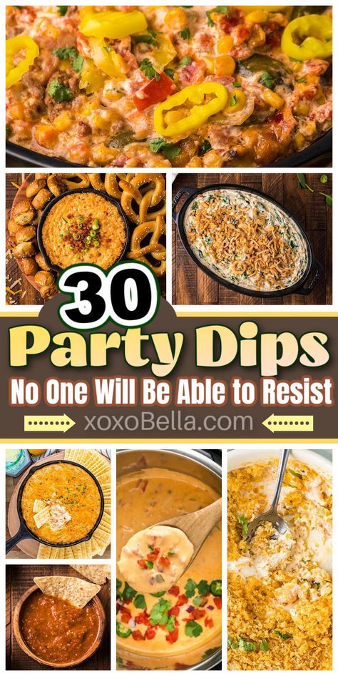 Perfect party dips that disappear fast Best Party Dips Easy, Large Party Dips, The Best Party Dips, Creative Dips Parties, Dips With Chips, Chip And Dip Board Ideas, Freezer Friendly Dips, Dips To Take To A Party, Dip Party Theme