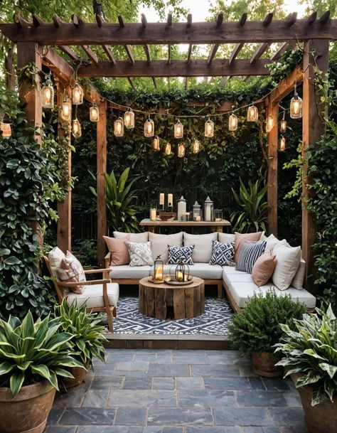 Kolam Koi, Boho Patio, Outdoor Seating Area, Cozy Patio, Casa Country, Patio Inspiration, Cozy Seating, Have Inspiration, Backyard Inspo