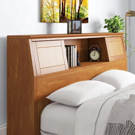 Loon Peak® Libby Bookcase Headboard | Wayfair Headboard Wood, Family Bed, Bookshelf Headboard, Bookcase Headboard, Arts And Crafts Furniture, Versatile Furniture, Wood Headboard, Bedroom Retreat, Upholstered Panels