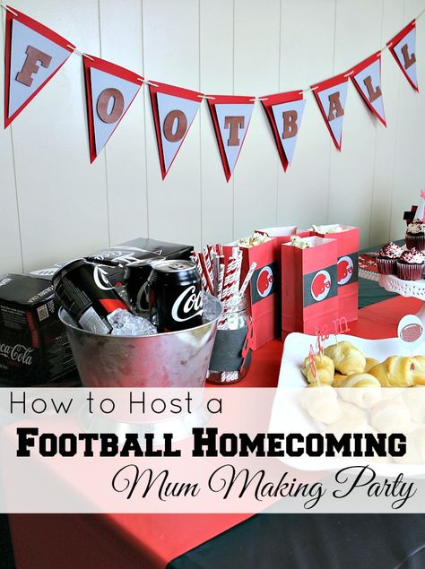 how-to-host-a-football-homecoming-mum-making-party Homecoming Party Ideas High School, Mum Making, Homecoming Decorations, Homecoming Floats, High School Parties, Crafting Party, Football Mums, Homecoming Games, Game Day Party