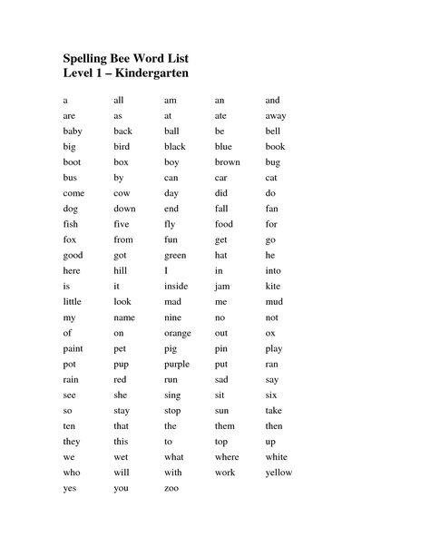 Spelling Worksheets Kindergarten, Spelling Kindergarten, Kindergarten Sight Word Worksheets, Spelling Bee Word List, Kindergarten Spelling Words, Spelling Bee Words, Kindergarten Spelling, 2nd Grade Spelling Words, Sight Words Worksheets