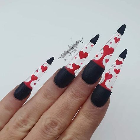 Emo Valentines Day Nails, Pansexual Nail Art, Gothic Valentines Nails, Lava Lamp Nails, Lamp Nails, Birthday Things, Inspiration Nails, Gothic Nails, Edgy Nails