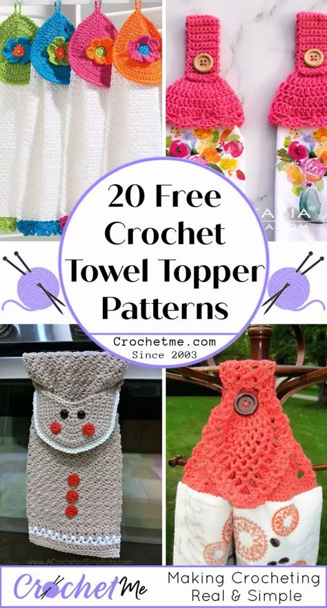 20 Unique Free Crochet Towel Topper Pattern - Crochet Me Crocheted Towels, Kitchen Towel Toppers, Crochet Towel Tops, Pattern For Dress, Crochet Towels, Crochet Topper, Crochet Dish Towels, Crochet Towel Holders, Crochet Towel Topper