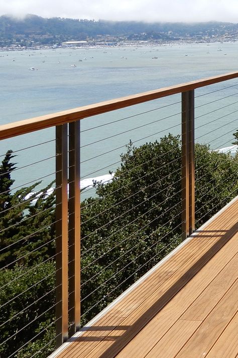 Steel Cable Railing, Deck Railing Ideas, Stainless Steel Cable Railing, Modern Railing, Patio Railing, Deck Railing Design, Modern Deck, Modern Balcony, Balcony Grill Design