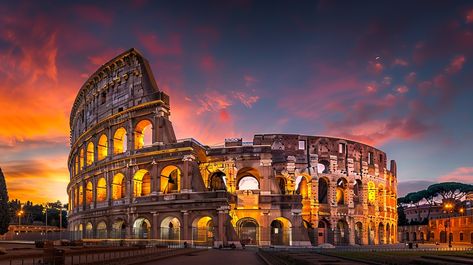 Colosseum Sunset View: The Colosseum in Rome, Italy, stands majestic under a breathtaking sunset, casting warm hues over the ancient structure. #colosseum #sunset #rome #italy #history #aiart #aiphoto #stockcake ⬇️ Download and 📝 Prompt 👉 https://stockcake.com/i/colosseum-sunset-view_897774_314995 Rome Colloseum, Rome Sunset, Rome Coliseum, Italy Colosseum, Rome Italy Colosseum, Italy Tourist, Rome History, Italy Sunset, Hd Landscape