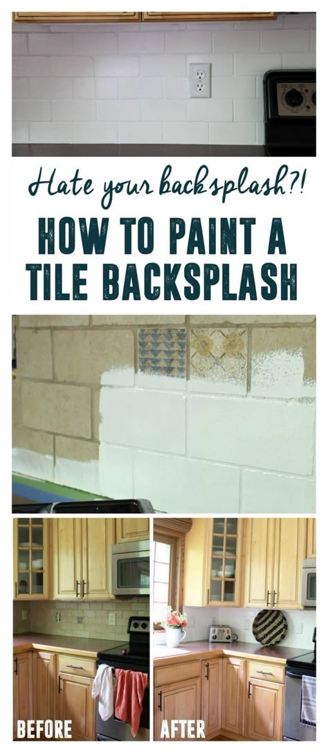 Diy Tile Backsplash, Paint Backsplash, Brown Tile, Tile Counters, Diy Kitchen Backsplash, Farmhouse Backsplash, Beadboard Backsplash, Mom Kitchen, Paint Ceramic