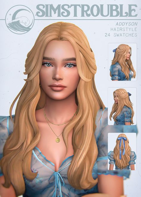 Addyson Hairstyle by simstrouble | Patreon Sims 4 Hair Wavy, Sims 4 Long Wavy Hair, Sims 4 Hairstyles Maxis Match, Wavy Hair Sims 4, Sims 4 Maxis Hair Cc, Maxis Hair Sims 4, Sims 4 Cc Wavy Hair, Sims4 Cc Hair Patreon, Sims 4 Wavy Hair Cc