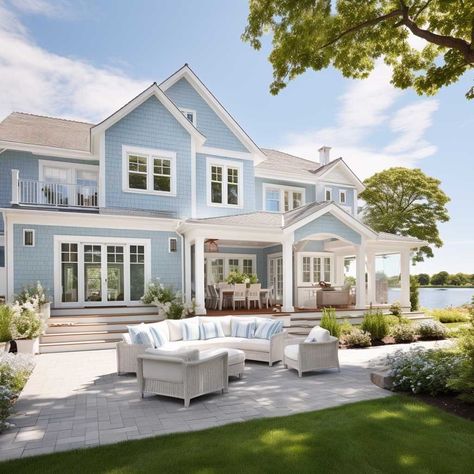 Small Beach House Exterior Coastal, Coastal Home Architecture, Coastal Chic House Exterior, White Beach House Exterior Coastal, Cottage Beach House Exterior, Coastal Houses Exteriors, Coastal Suburban Home, Coastal Mansion Exterior, Summer Home Exterior