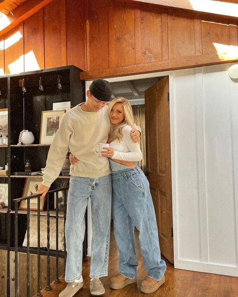 Winter Couple Outfits Matching, Matching Uggs Outfit With Boyfriend, Cabin Outfit Fall, Overalls Outfit Winter, Fall Couple Outfits, Honeymoon Aesthetic, Cabin Outfit, Closet Necessities, Couple Outfits Matching