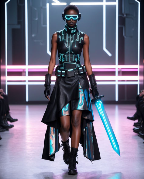 Robot Inspired Fashion, Futuristic Hero Costume, Futuristic Warrior Outfit, Sci Fi Outfit Aesthetic, Utopia Theme Outfit, Technology Inspired Fashion, Avant Grande Fashion, Futuristic Clothing Design, Neo Futurism Fashion